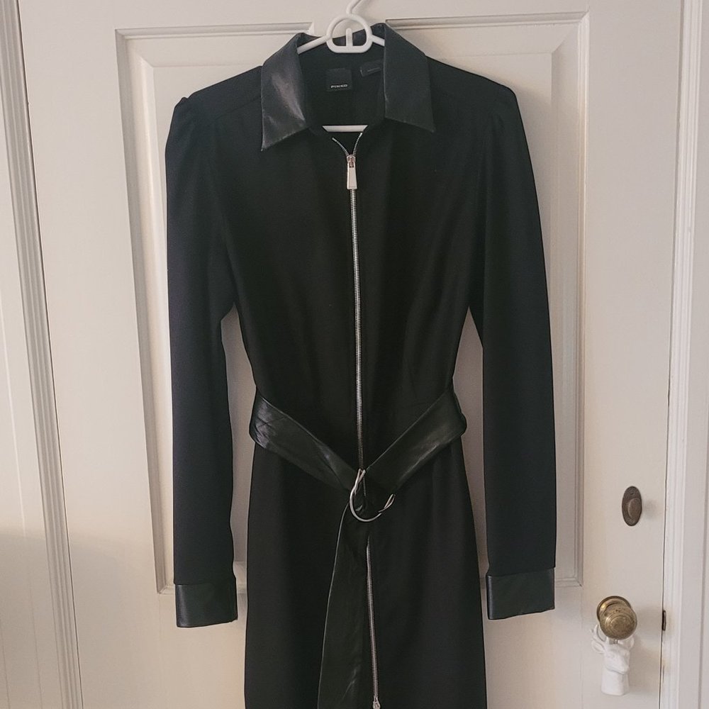 PINKO black dress with leather accents size 8